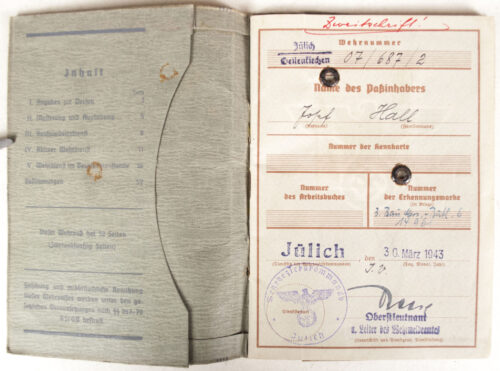 Wehrpass Heer (Zweitschrift) 3. Kompanie Bau Ersatz Battailon 6 (Very full filled in!)