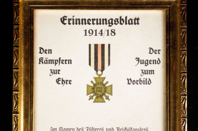 Ehrenkreuz für Frontkämpfer Erinnerungsblatt in originalofficial frame