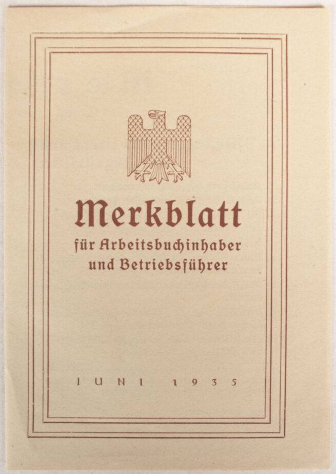 Arbeitsbuch Arbeitsamt Stuttgart + Merkblatt (1935)