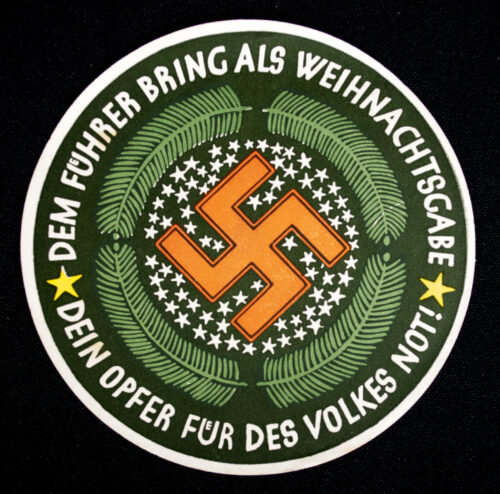 WHW Winterhilfswerk Strassensammlung Türplakette Dem Führer bring als Weihnachtsgabe dein Opfer für des Volkes Not! (1934)