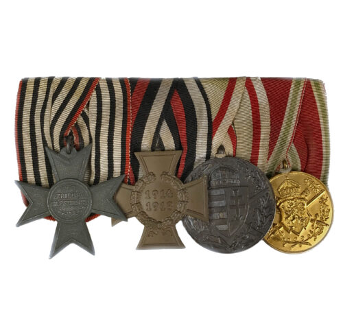 WWI German medalbar with Kriegshilfskreuz + Nichtkampfer + Pro Deo et Patria + (maker Godet)