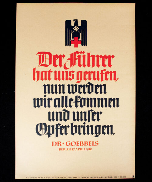 WWII German NSDAP Wochenspruch (propaganda miniposter) – Rotes Kreuz (DRK)