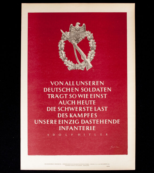 WWII German NSDAP Wochenspruch (propaganda miniposter) - Infanterie Sturmabzeichen 1942