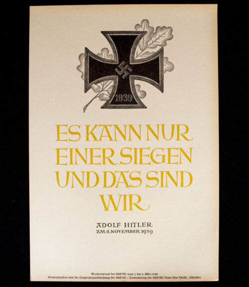 WWII German NSDAP Wochenspruch (propaganda miniposter) - Iron Cross 1940