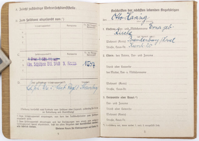 Late war Soldbuch of a member who went to the Volkssturm
