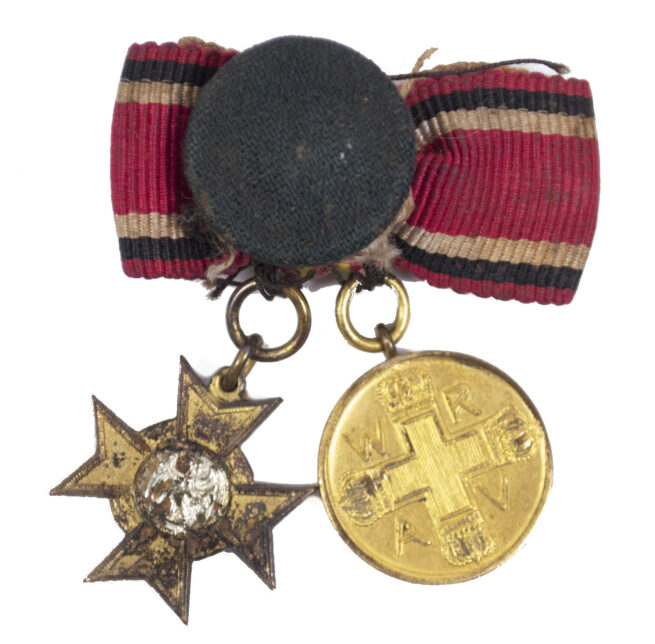 WWI Baden/Preussen Miniature buttonhole medals with Baden Kriegsverdienstkreuz + Prussian Red Cross medal