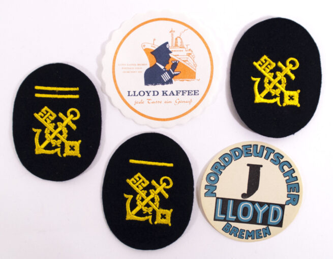Norddeutscher Lloyd 3 arm badges, 2 Menucards and 2 paper labels