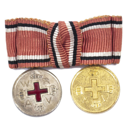 (Prussia) Miniature Red cross medals 3rd and 2nd Class on ribbon