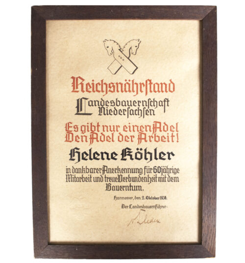 Reichsnährstand Landesbauernschaft Niedersachsen citation (1938)