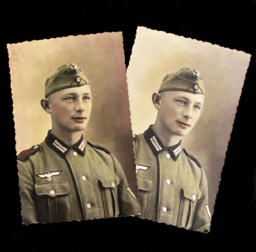 TWO colored postcard sized portraits of a solder from Artillerie Regiment 66