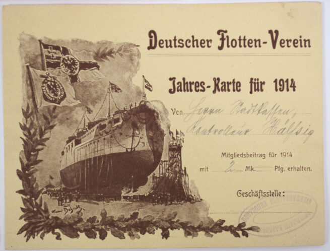 WWI - Deutscher Flotten Verein, Ortsgruppe Mittweida 10 Membercards from 1909 - 1918 (RARE!)