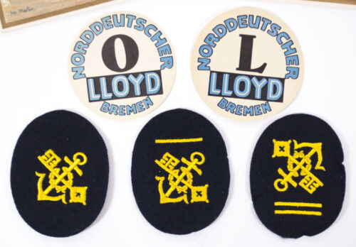 Norddeutscher Lloyd 3 arm badges, 2 Menucards and 2 paper labels (19341935)