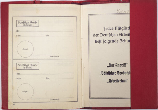 Deutsche Arbeitsfront (DAF) Mitgliedsbuchmemberbook + very rare cover