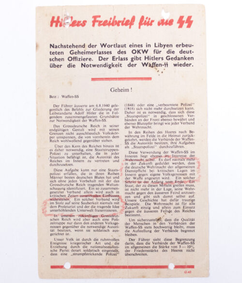 (Leaflet) Hitler's Freibrief für die SS