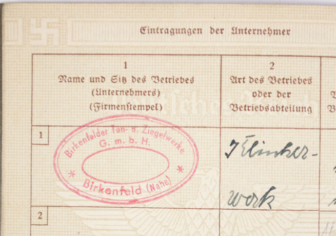 Arbeitsbuch second type from Arbeitsamt Idar-Oberstein