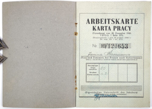 Generalgouvernement Arbeitsbuch Arbeitskarte Karta Pracy – Arbeitsamt Warschau (1941)