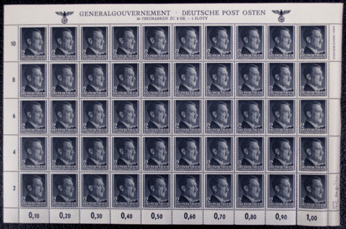 (Stamp) Generalgouvernement - Deutsche Post Osten - Full Sheet of 50 Adolf Hitler stamps