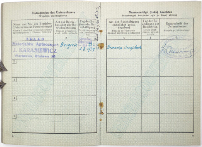 Generalgouvernement Arbeitsbuch Arbeitskarte Karta Pracy – Arbeitsamt Warschau (1941)