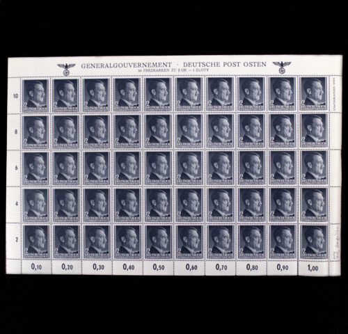 (Stamp) Generalgouvernement - Deutsche Post Osten - Full Sheet of 50 Adolf Hitler stamps