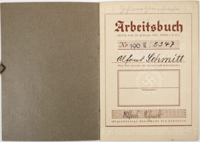 Arbeitsbuch second type from Arbeitsamt Idar-Oberstein