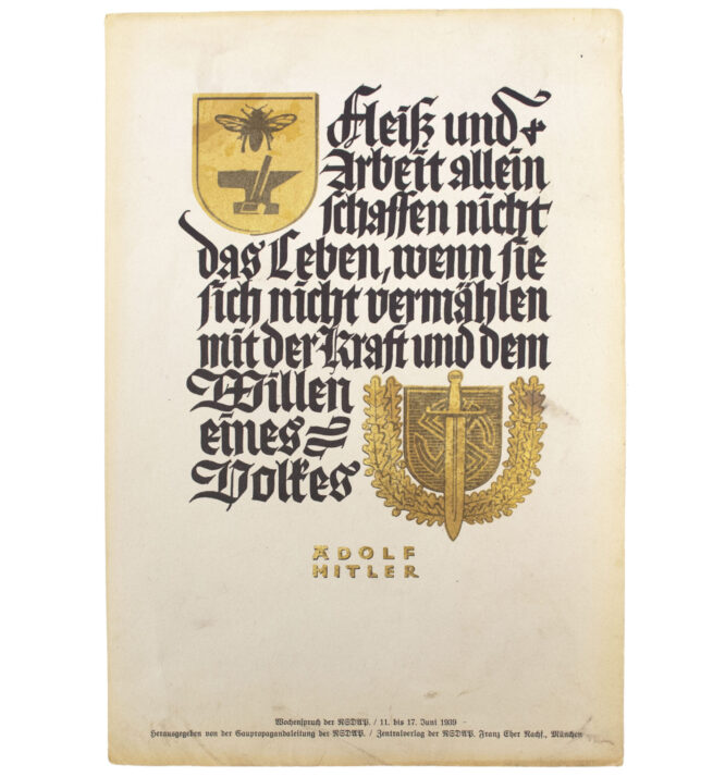 WWII German NSDAP Wochenspruch (Hitler) with gold tints (1939)