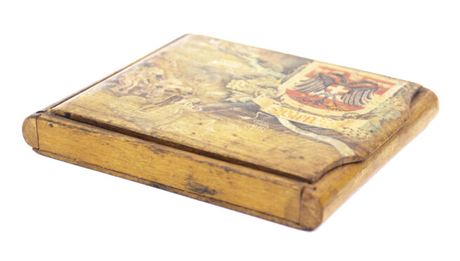 WW2 Personalised handpainted and carved wooden cigarette case (1944)