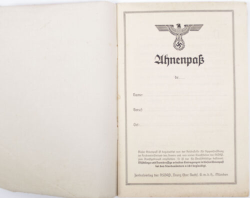 WWII German Ahnenpass (ancestry pass)