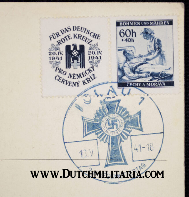 (Postcard) Mutterkreuz Motherscross stamp on 2. Kriegs-Muttertag Iglau card (RARE!)