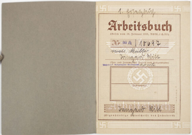 Arbeitsbuch second type Arbeitsamt Stettin (Reichstreuhändler)