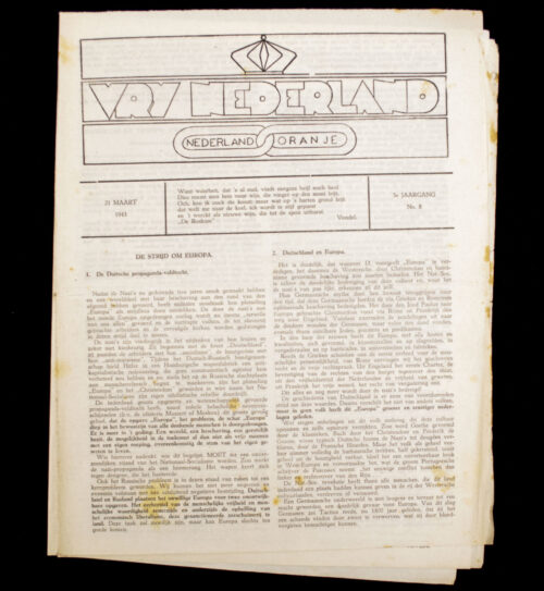 (Illegalresistence newspaper) Vrij Nederland 3e Jaargang No.8 - 21 Maart 1943