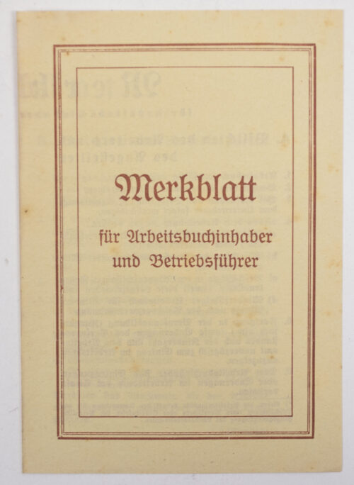 Arbeitsbuch Arbeitsamt Sigmaringen (1937) with Merkblatt