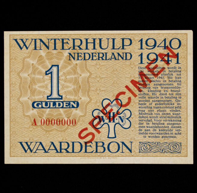 Winterhulp Nederland 1940-1941 (WHN) 1 GULDEN Waardebon (Specimen)
