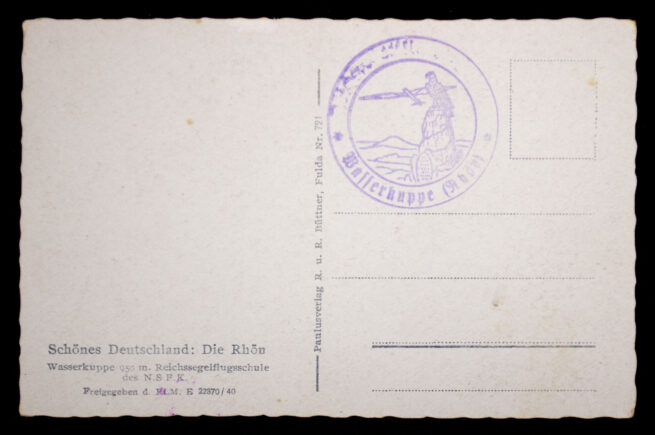 (Postcard) Wasserkuppe 950 m. Reichssegelflugschule des N.S.F.K. (nicely stamped!)