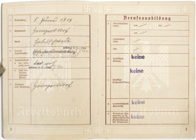 Arbeitsbuch first type from Arbeitsamt Glatz (VERY FULL!)