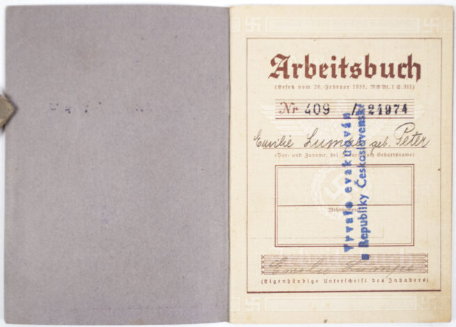 Arbeitsbuch second Type from Arbeitsamt Mährisch Schönberg (Czech!)