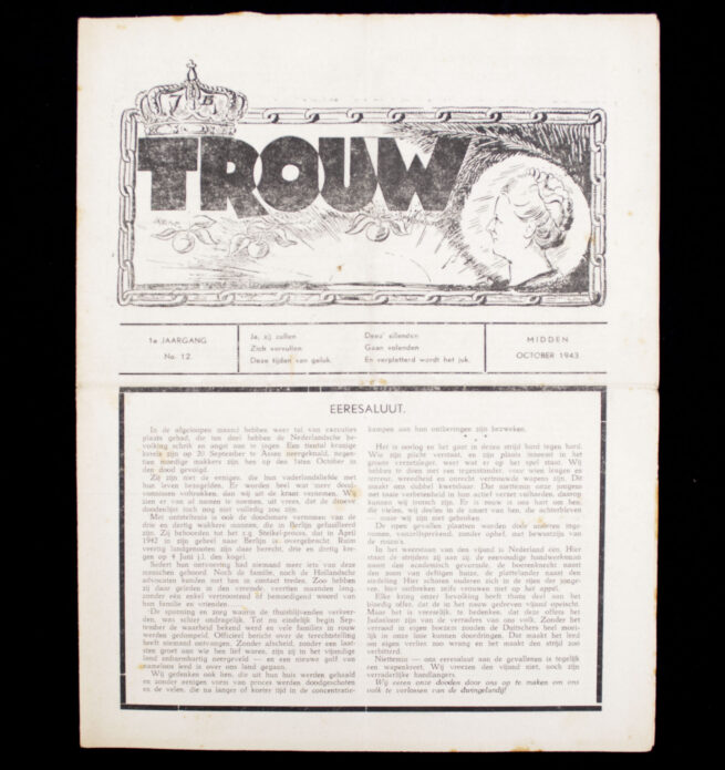 (Illegalresistence newspaper) Trouw 1e. Jaargang No.11 – October 1943