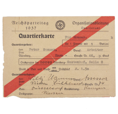 Reichsparteitag 1937 - Organisationsleitung Quartieramt - Quartierkarte