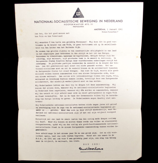 (NSB) Letter by NSB speaker Ernst Voorhoeve (1941)