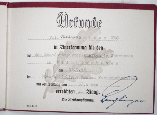 NSDAP Hitlerjugend (HJ) NSRL - citation booklet (19431944)