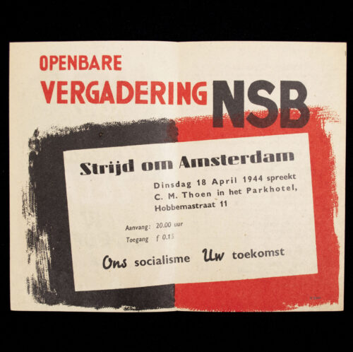 (NSB) announcement flyer Openbare Vergadering in Amsterdam (1944)