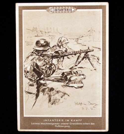 (Postcard) Infanterie im Kampf - Leichtes Maschinengewehr unserer Grenadiere sichert den Flussübergang