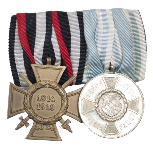 WWI Bayern Bavaria double medalbar with Dienstauszeichnung III Klasse + Frontkämpfer Ehrenkreuz