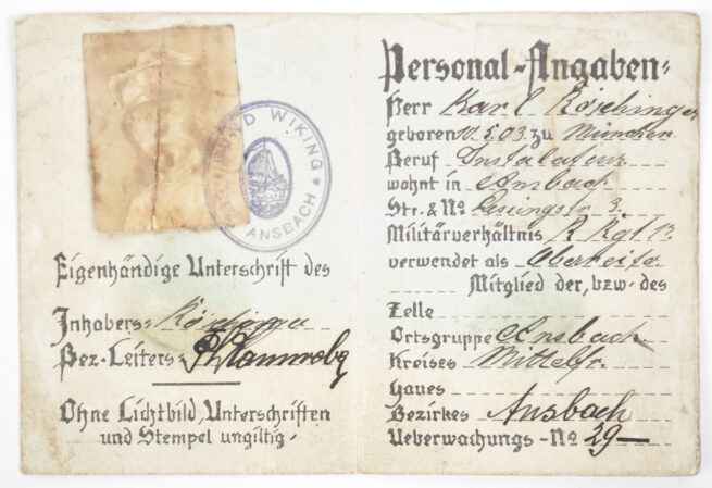 Bund Wiking Personalausweis (Marinebrigade Ehrhardt) + Memberbadge