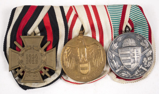 German WWI Medalbar with Frontkämpferkreuz, Austrian and Bulgarian commemorative medals