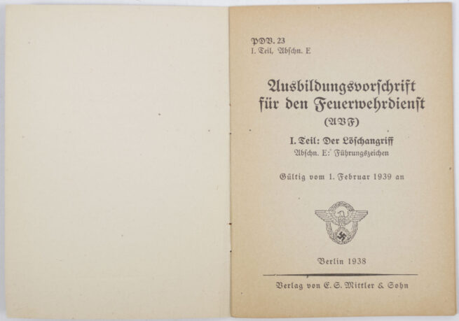 German WWII Ausbildungsvorschrift für den Feuerwehrdienst (1938)