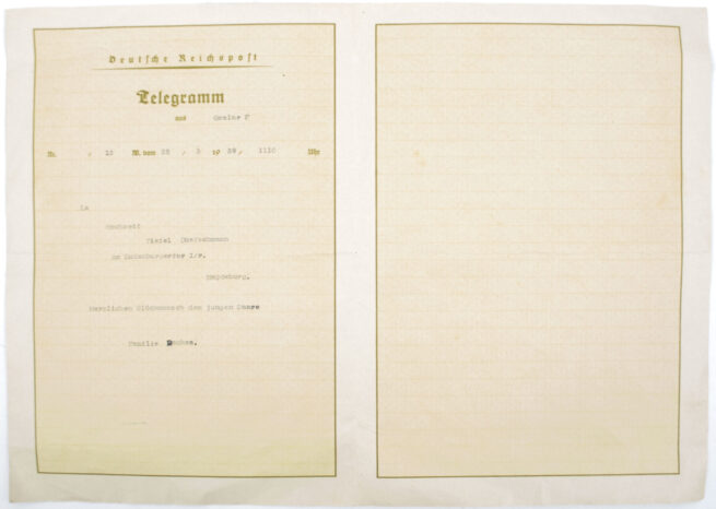 German WWII Telegram from Goslar to Magdeburg (1939)