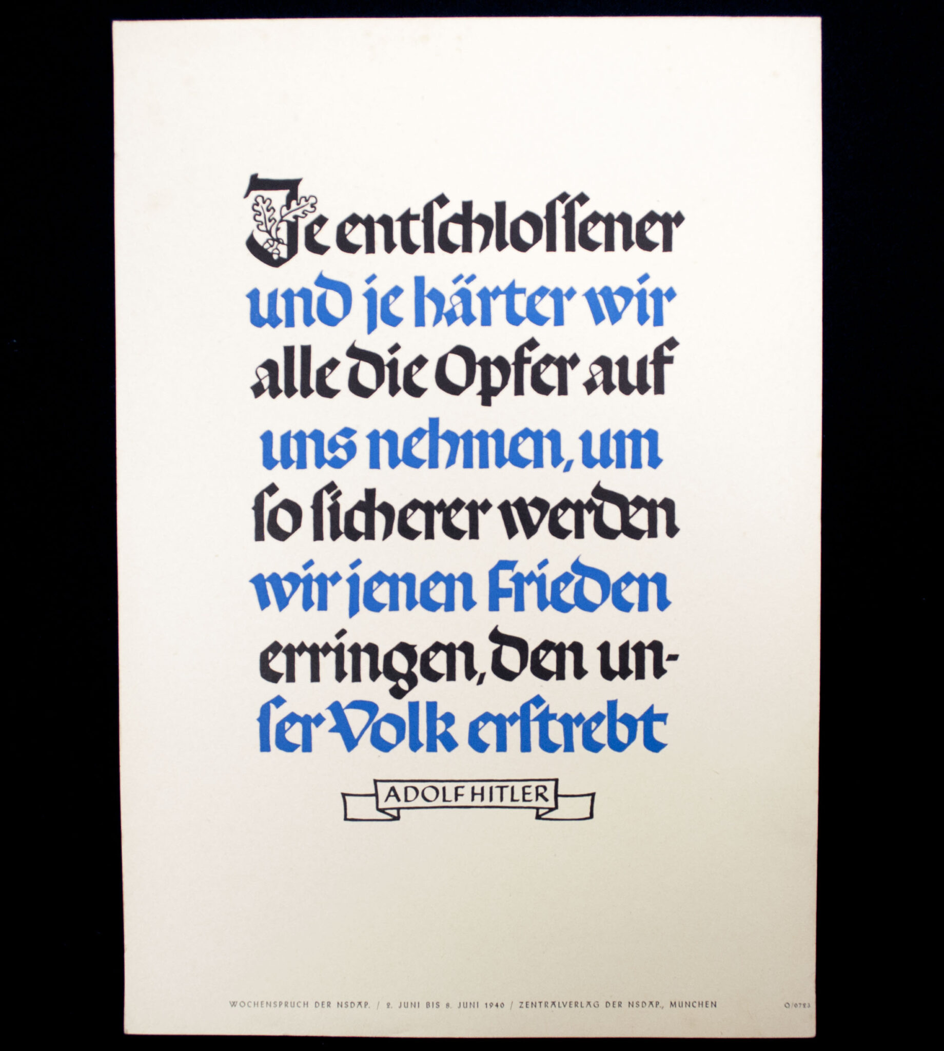 WWII German NSDAP Wochenspruch (Hitler) (1940)