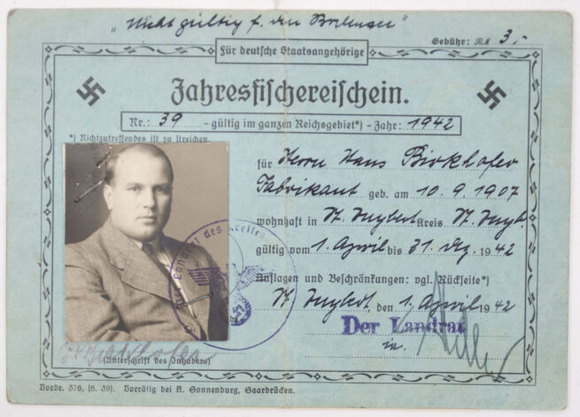 2x Jahresfischerschein from the same owner (1939 + 1942)