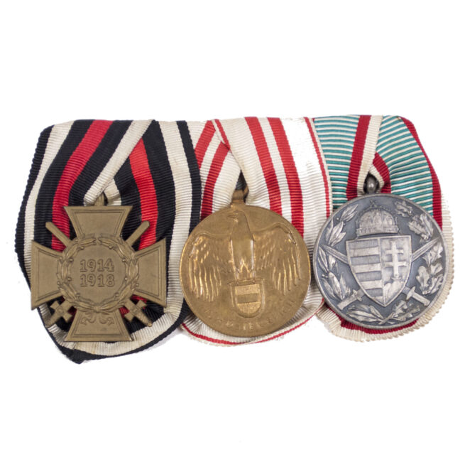 German WWI Medalbar with Frontkämpferkreuz, Austrian and Bulgarian commemorative medals