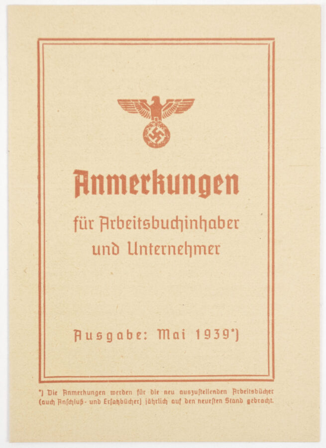 Arbeitsbuch second type from Arbeitsamt Schneidemühl + Merkblatt